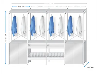 Confectierek metaal | 250x405x60cm | 4 confectiestangen+deuren
