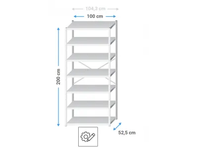 Stellingkast metaal | 200x105x50cm | 7 legborden