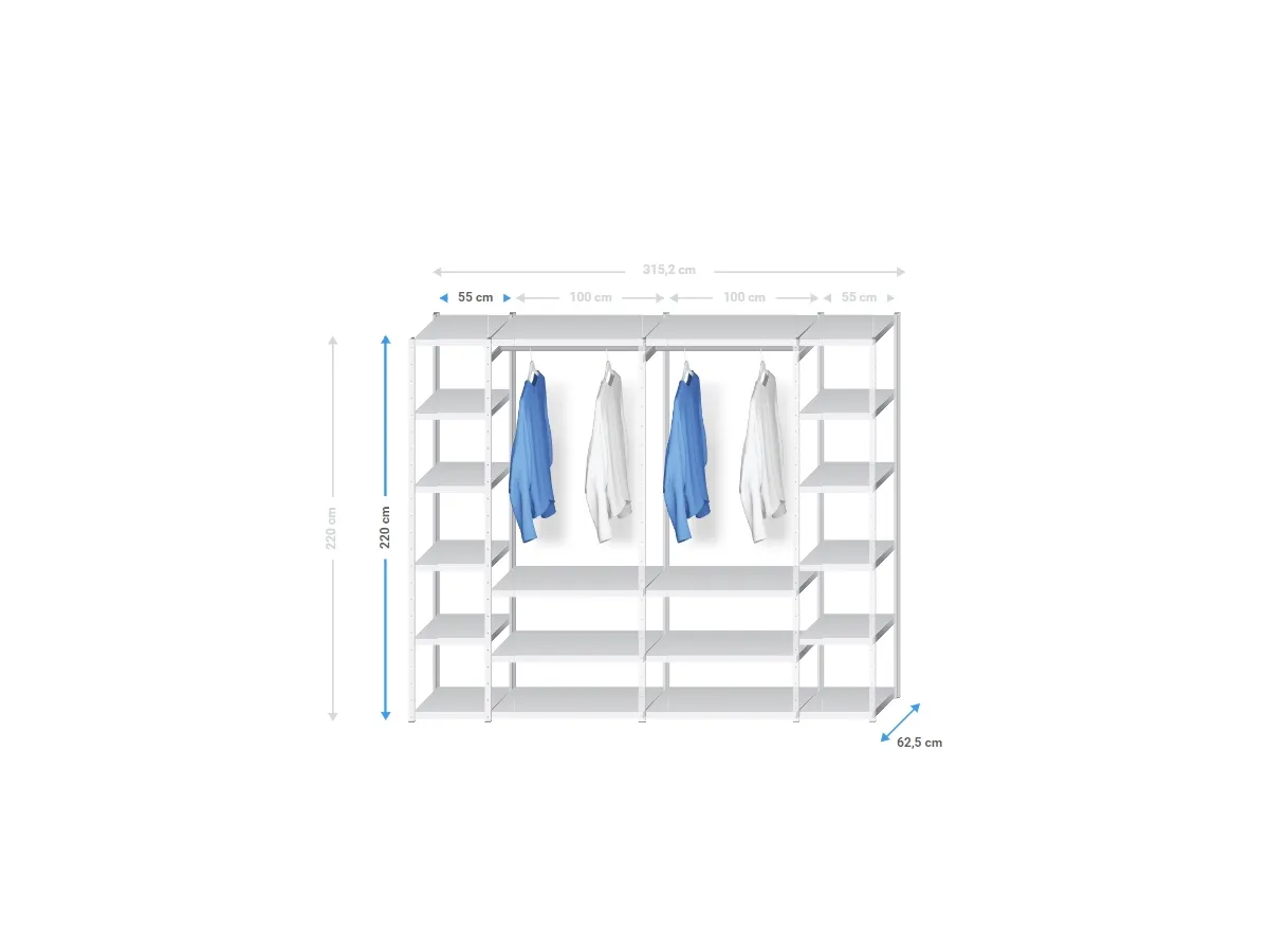 Kledingrek / kast 315 cm/ 60cm diep