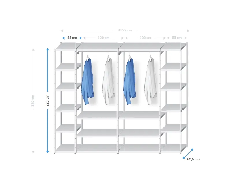 Kledingrek / kast 315 cm/ 60cm diep