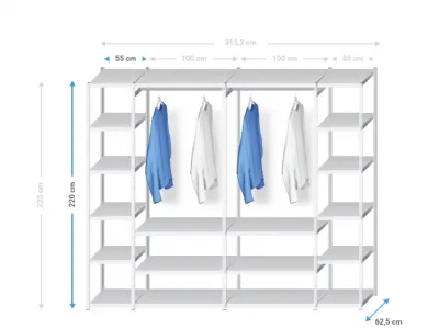 Kledingrek / kast 315 cm/ 60cm diep