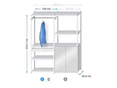 Stellingkast 204cm breed met één lade,  deurenset en garderobe..jpg