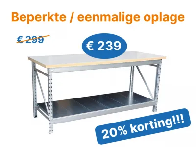 Werkbank vast 195x75cm WIT (één onderblad)