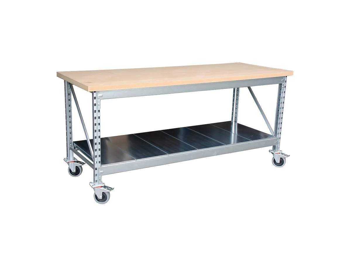 Werkbank verrijdbaar 195x75cm (één onderblad)