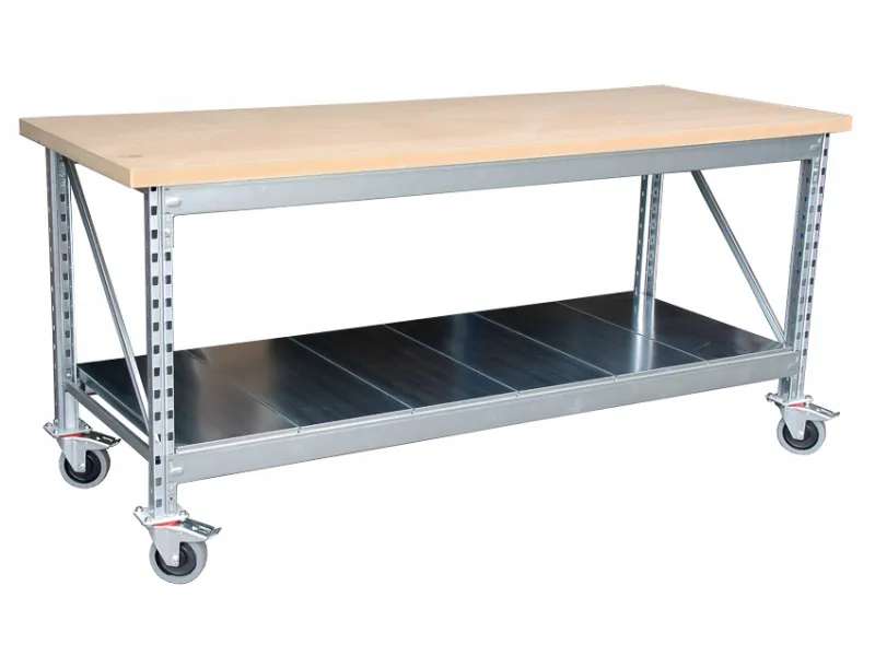Werkbank verrijdbaar 195x75cm (één onderblad)