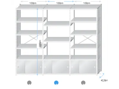 Inloopkast metaal | 220x305x40cm | 17 legborden+schuifdeursets