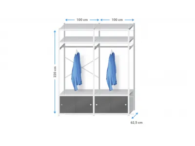 Inloopkast metaal | 220x205x60cm | 8 legborden+schuifdeursets