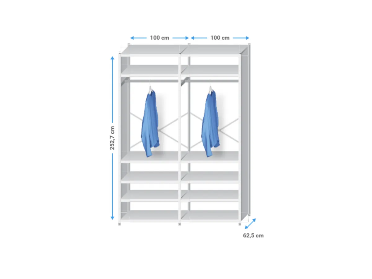 Inloopkast metaal | 250x205x60cm | 12 legborden