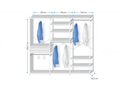 Inloopkast metaal | 250x305x60cm | 12 legborden+laden