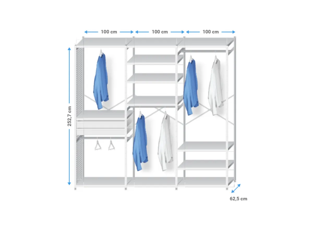 Inloopkast metaal | 250x305x60cm | 12 legborden+laden