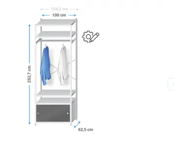 Inloopkast metaal | 250x105x60cm | 5 legborden+schuifdeurset