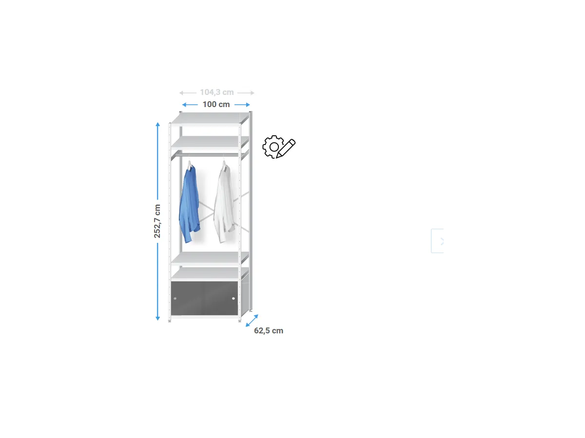 Inloopkast metaal | 250x105x60cm | 5 legborden+schuifdeurset
