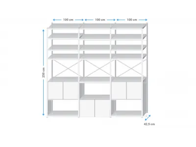 Wandkast metaal | 250x305x40cm | 24 legborden+zijwanden