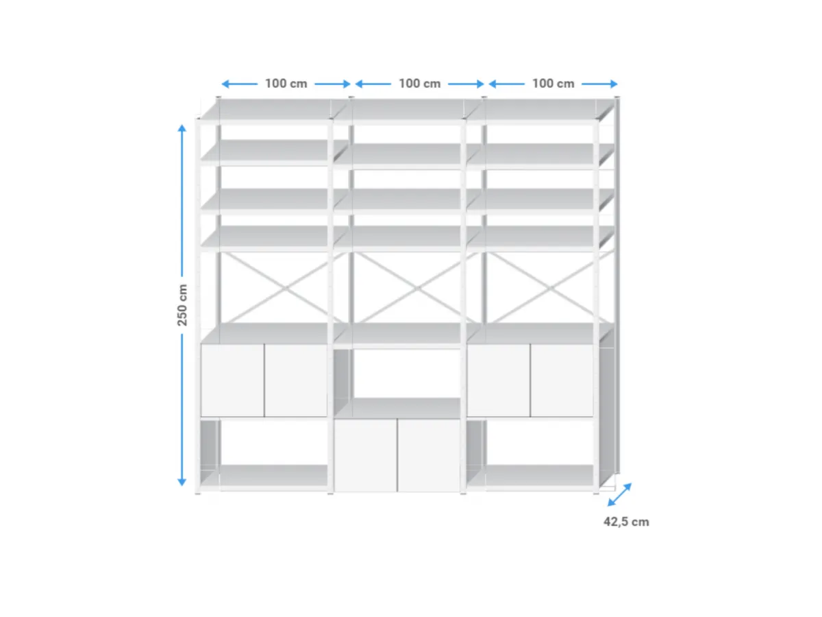 Wandkast metaal | 250x305x40cm | 24 legborden+zijwanden