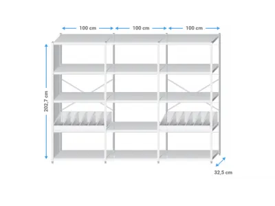 Winkelstelling metaal | 200x305x30cm | 15 legborden