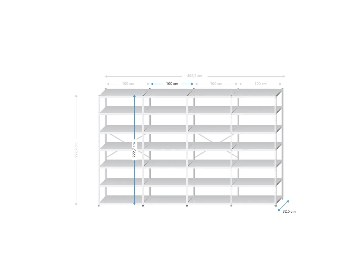 Archiefkast metaal | 200x405x30cm | 28 legborden