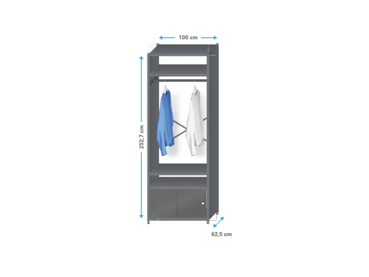 Inloopkast zwart | 250x105x60cm | 5 legborden+schuifdeurset