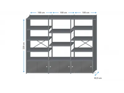 Wandkast zwart | 220x305x40cm | 17 legborden+schuifdeuren