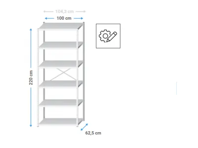 Garagekast metaal | 220x105x60cm | 6 legborden